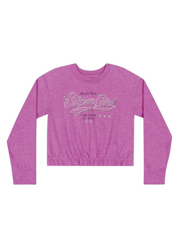 Vista 2 Cropped em Meia Malha Infantil Menina Roxo Quimby Quimby