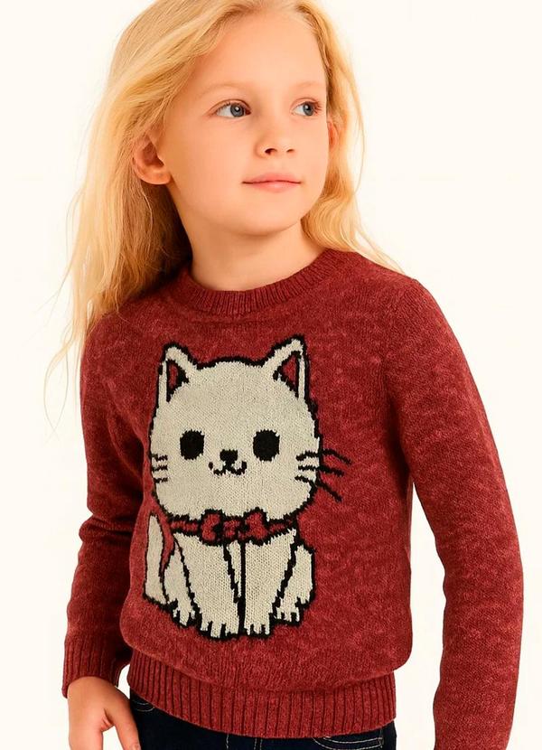 Suéter em Tricô com Gatinho Bordo
