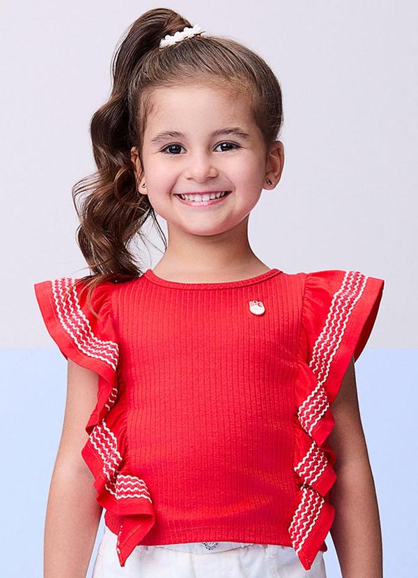 Blusa Canelada Vermelha com Babados Vermelho