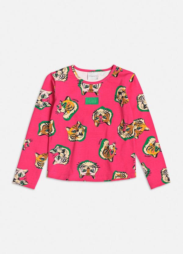 Blusa com Estampa de Tigres Pink Rosa