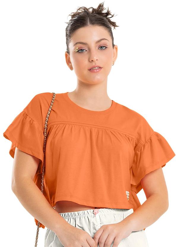 Vista 2 Blusa Cropped com Babados Laranja Gloss Gloss