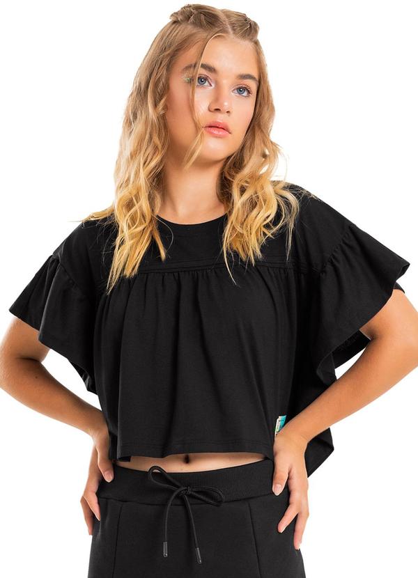 Blusa Cropped com Babados Preto
