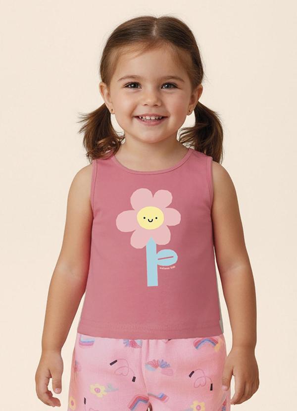 Blusa Evasê com Flor Holográfica Rosa