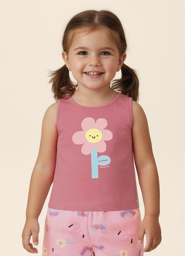 Blusa Evasê com Flor Holográfica Rosa