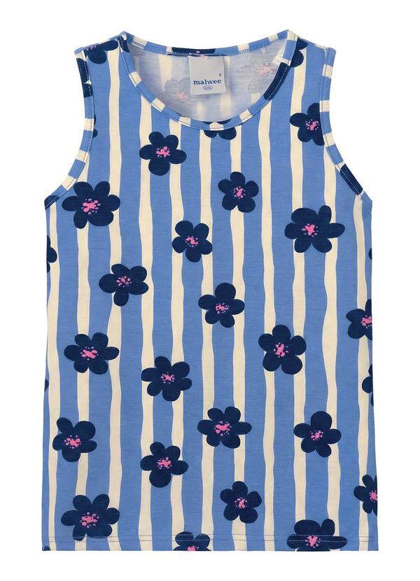 Blusa Listras & Flores Azul Claro