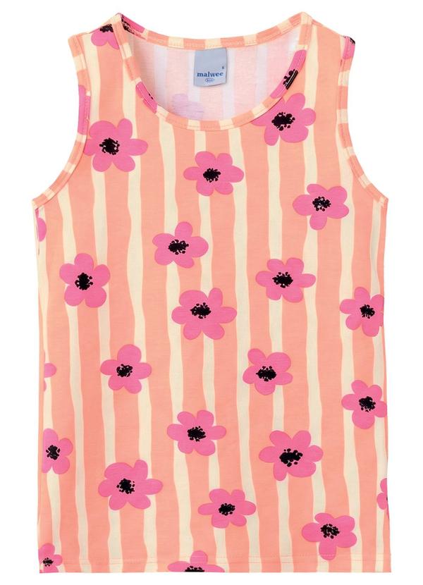 Blusa Listras & Flores Pêssego