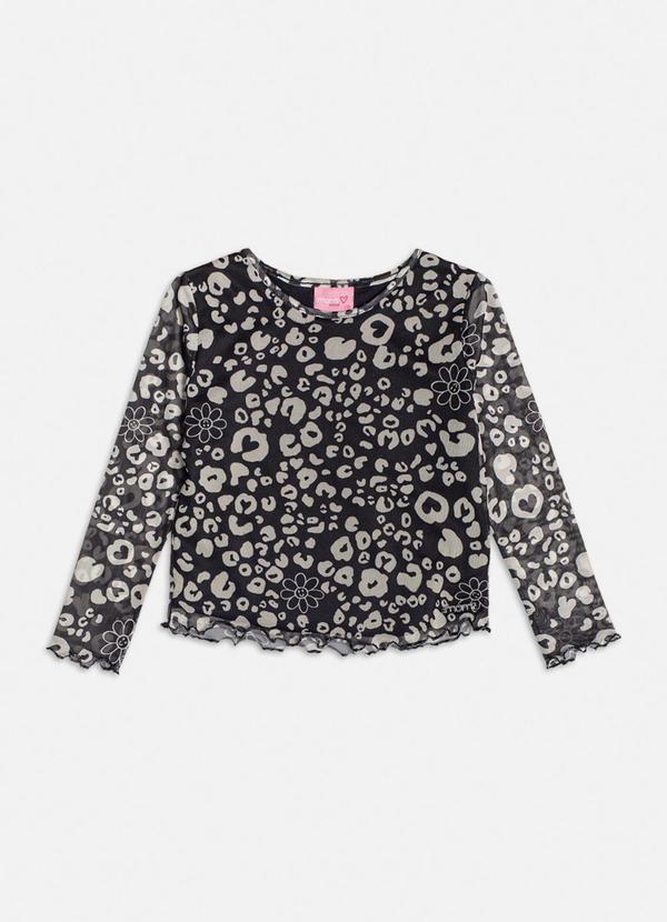Vista 2 Blusa Tule Estampa Oncinha Preto Momi Momi