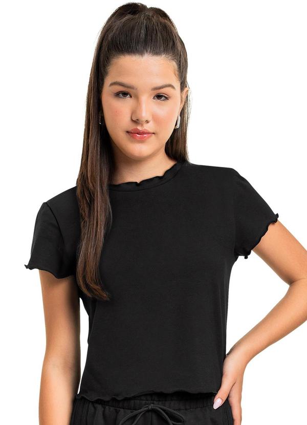 Vista 2 Blusa Básica Juvenil para Menina Preto Gloss Gloss