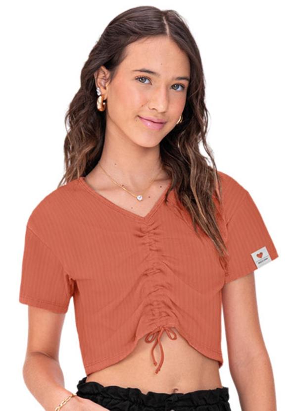 Vista 2 Blusa Boxy Teen Menina Laranja Amora Amora