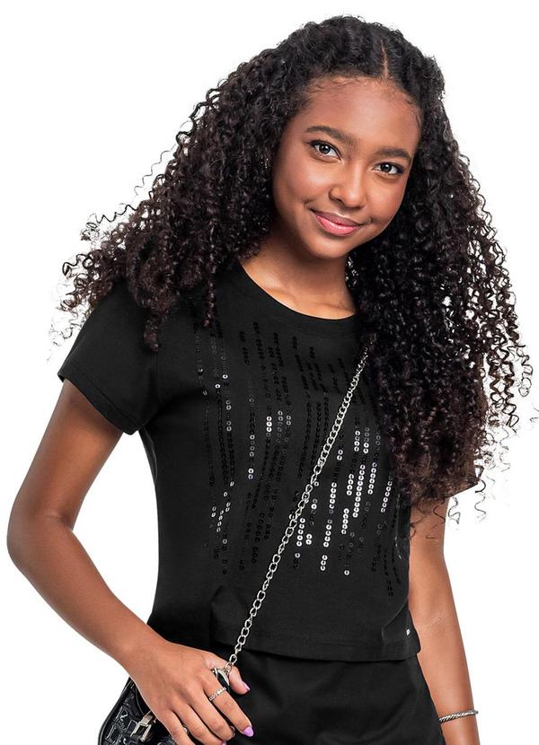 Vista 2 Blusa com Paetê Juvenil Preto Gloss Gloss