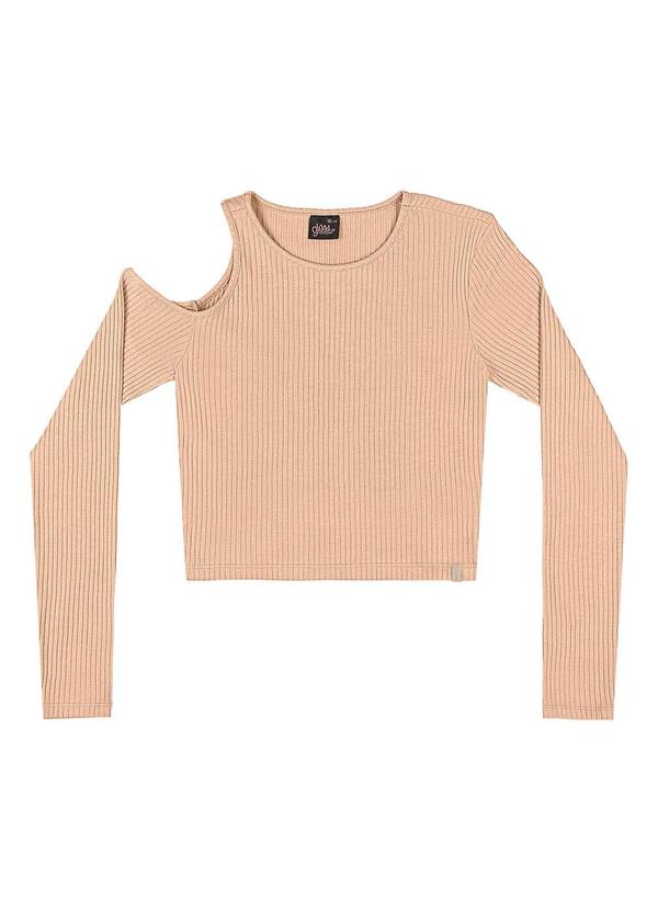Blusa Cropped em Ribana Canelada Bege