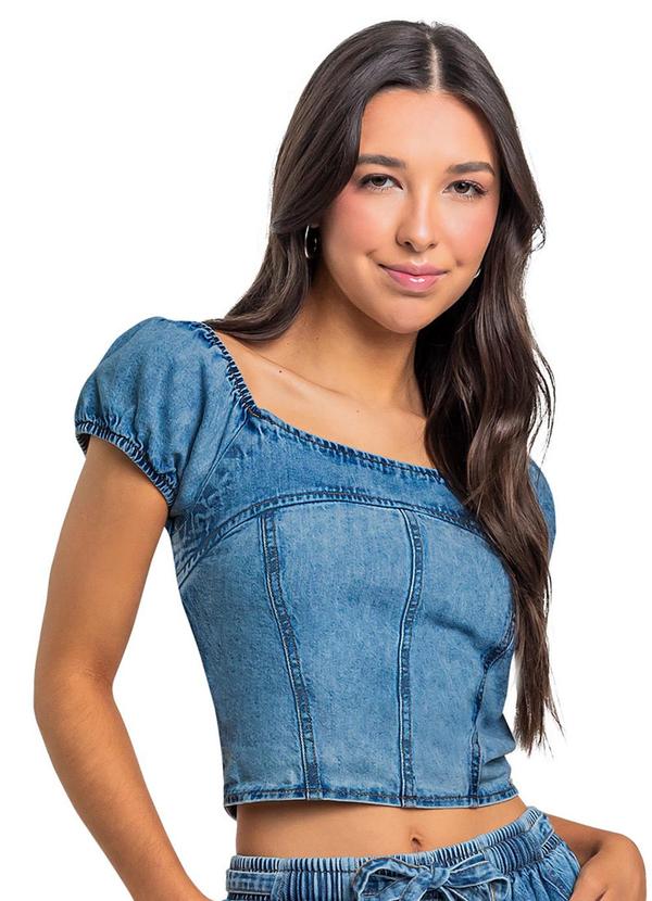 Vista 2 Blusa Cropped Jeans Juvenil Azul Gloss Gloss