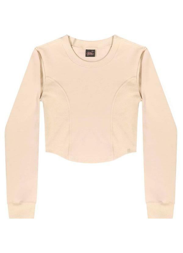 Vista 2 Blusa Cropped Juvenil em Molecotton Bege Gloss Gloss