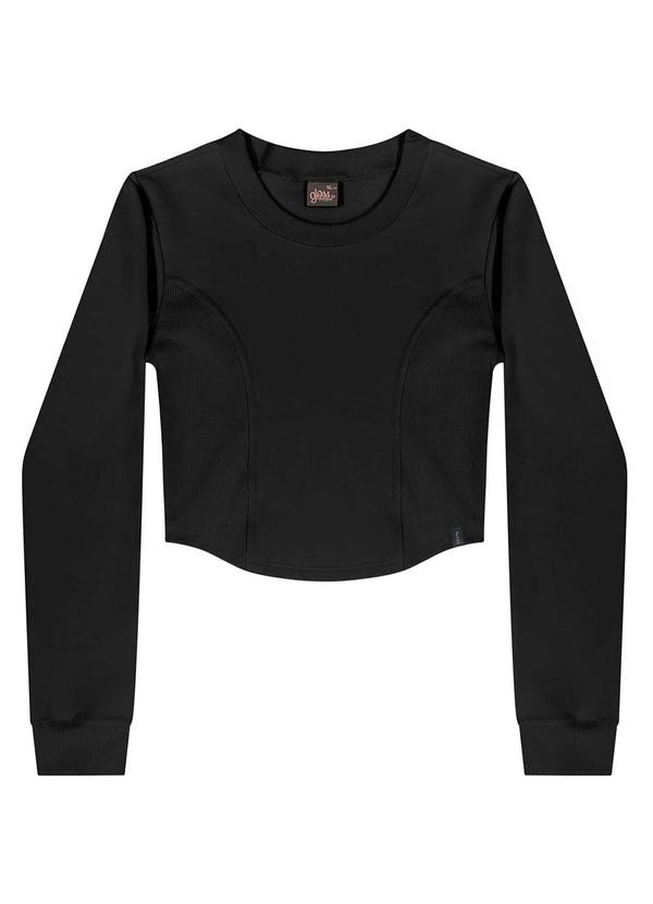 Vista 2 Blusa Cropped Juvenil em Molecotton Preto Gloss Gloss