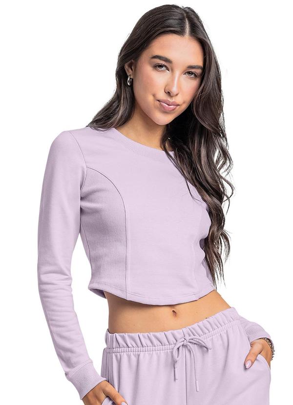Vista 2 Blusa Cropped Juvenil em Molecotton Roxo Gloss Gloss
