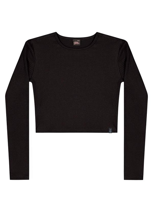 Vista 2 Blusa Cropped Juvenil em Ribana Preto Gloss Gloss
