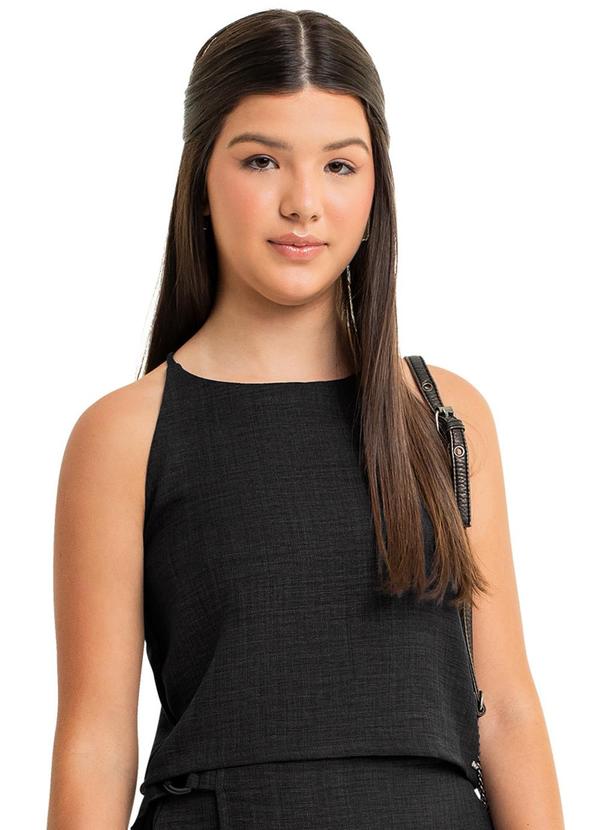Vista 2 Blusa Cropped Juvenil em Tecido Preto Gloss Gloss