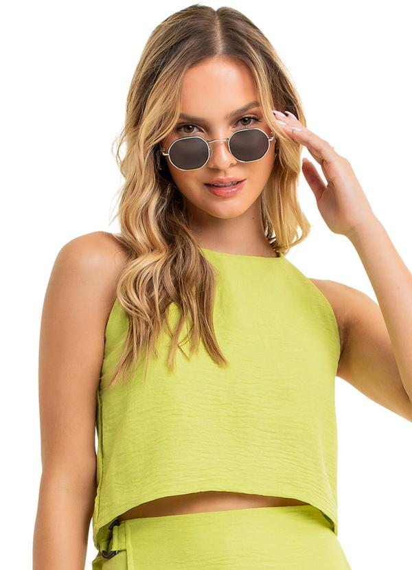 Vista 2 Blusa Cropped Juvenil em Tecido Verde Gloss Gloss