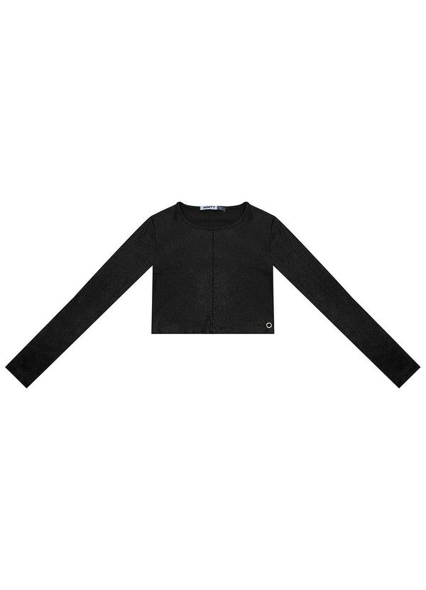 Blusa Cropped Juvenil Manga Longa Preto