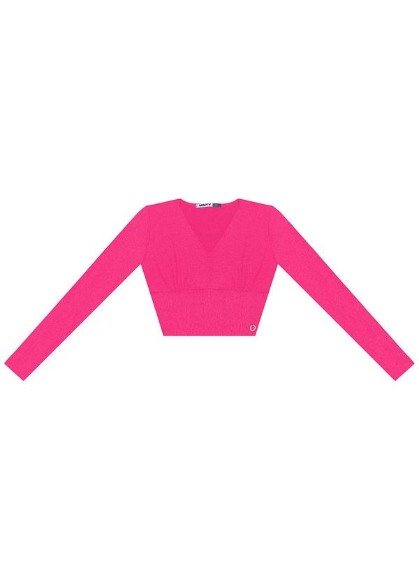 Blusa Cropped Juvenil Manga Longa Rosa