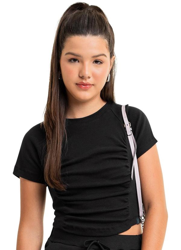 Vista 2 Blusa Cropped Juvenil Preto Gloss Gloss