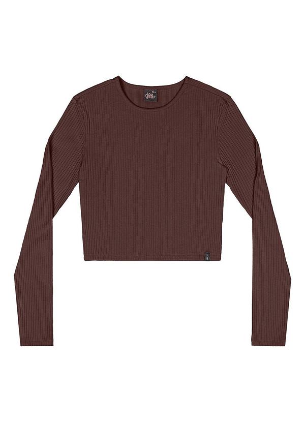 Blusa Cropped Ribana Canelada Juvenil Marrom
