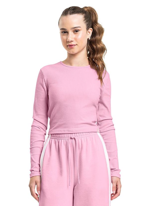 Blusa Cropped Ribana Canelada Juvenil Rosa