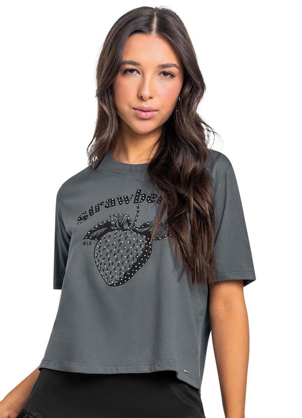 Vista 2 Blusa de Morango Juvenil Cinza Gloss Gloss