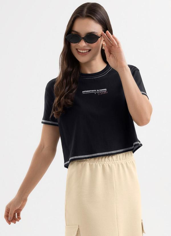 Blusa em Algodão com Estampa Preto