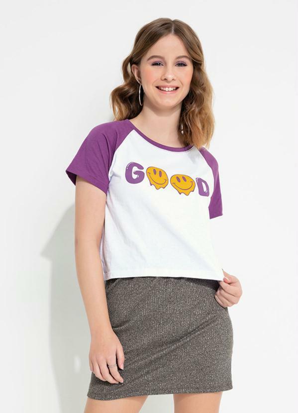 Vista 2 Blusa Juvenil Branca Raglan Moda Pop Moda Pop