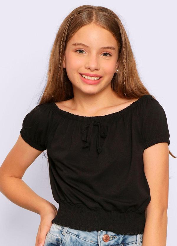 Blusa Juvenil Ciganinha com Elástico Preta