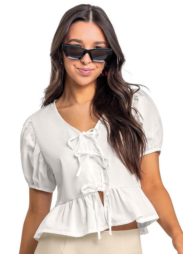 Vista 2 Blusa Juvenil com Laços Bege Gloss Gloss