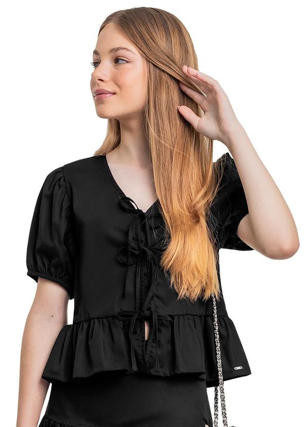 Vista 2 Blusa Juvenil com Laços Preto Gloss Gloss