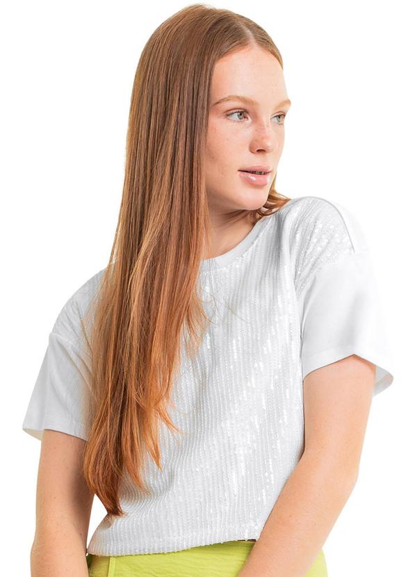 Vista 2 Blusa Juvenil com Paetê para Menina Branco Gloss Gloss