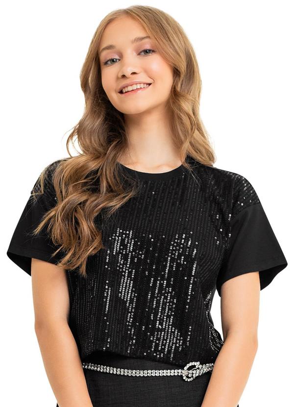 Vista 2 Blusa Juvenil com Paetê para Menina Preto Gloss Gloss