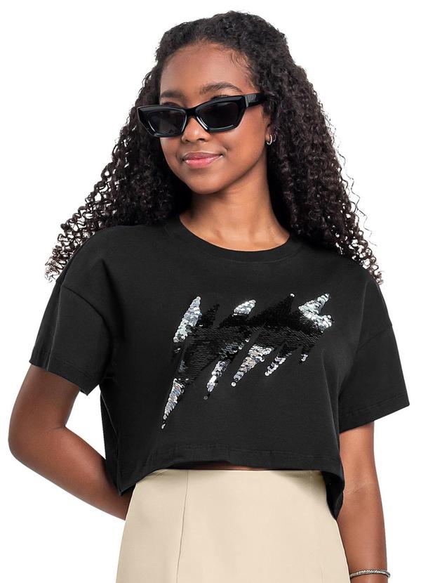 Vista 2 Blusa Juvenil com Paetê Preto Gloss Gloss