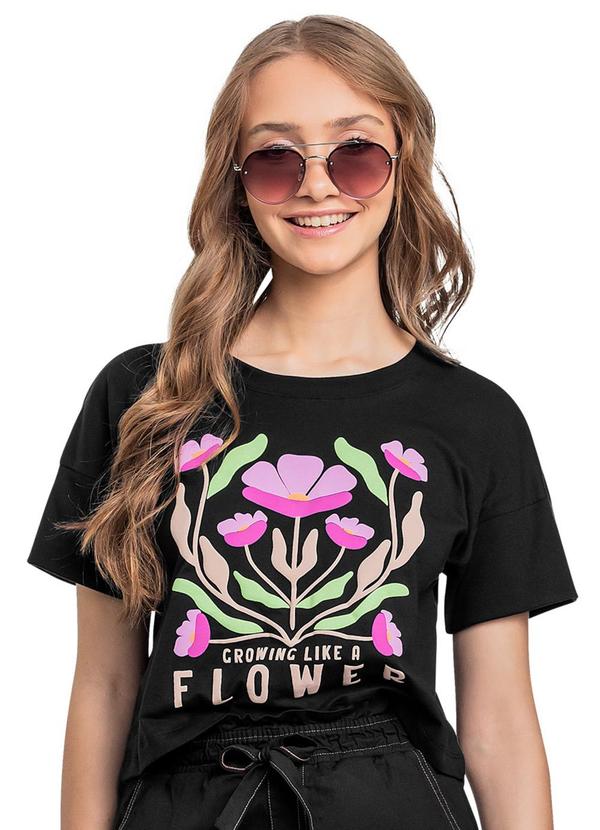 Vista 2 Blusa Juvenil com Puff Preto Gloss Gloss