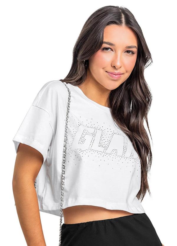 Vista 2 Blusa Juvenil com Strass Branco Gloss Gloss