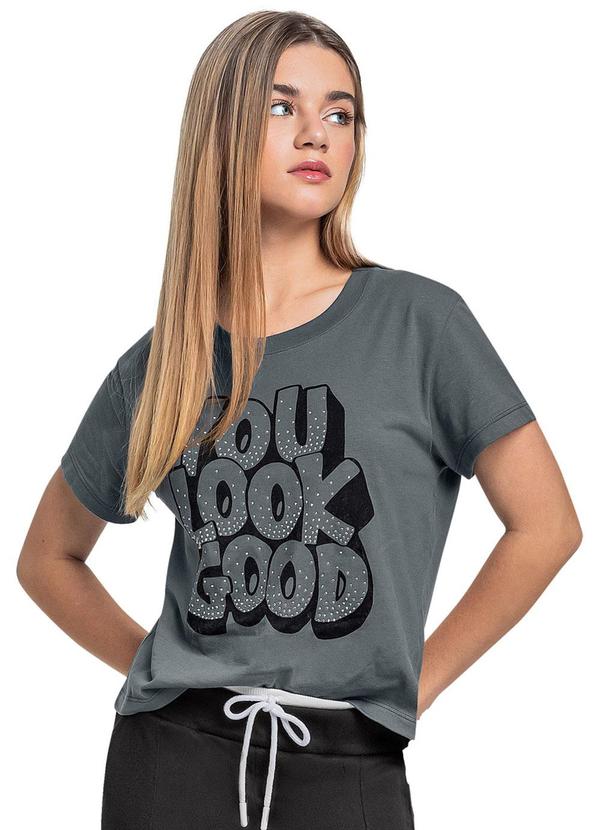 Vista 2 Blusa Juvenil com Strass Cinza Gloss Gloss