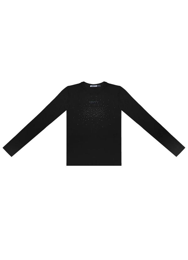 Blusa Juvenil com Strass Manga Longa Preto