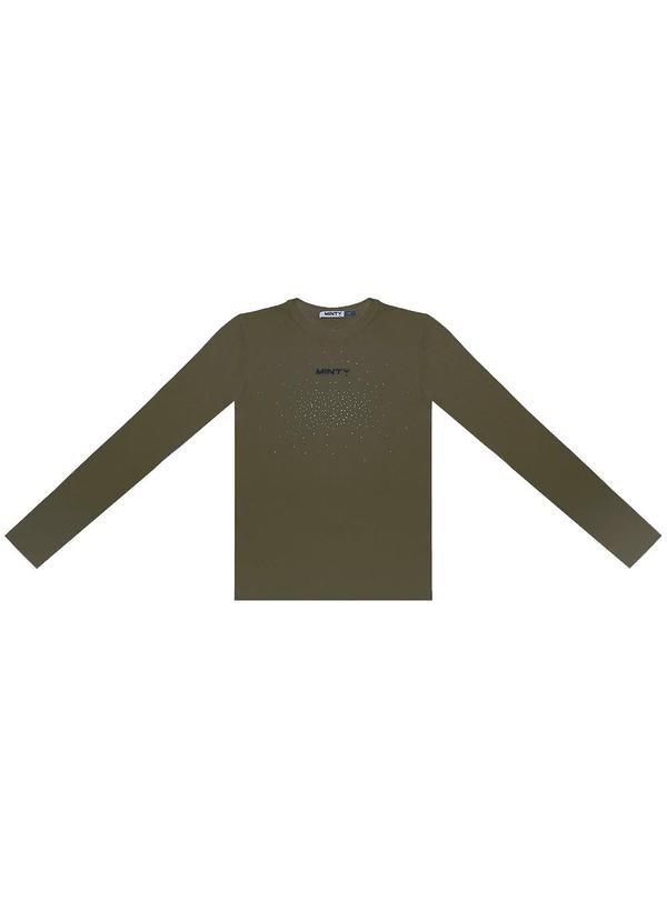 Blusa Juvenil com Strass Manga Longa Verde