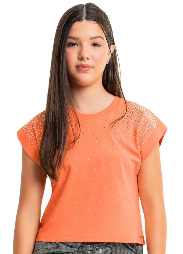 Vista 2 Blusa Juvenil com Strass para Menina Laranja Gloss Gloss