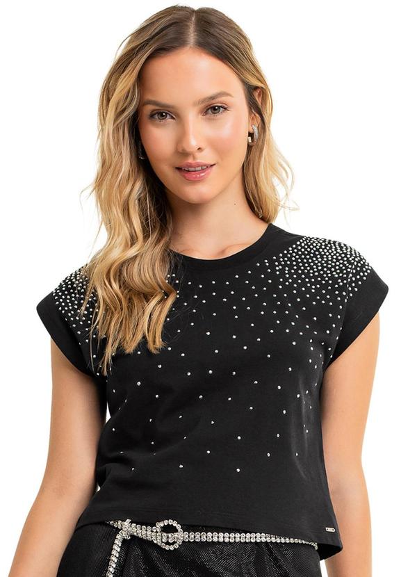 Vista 2 Blusa Juvenil com Strass para Menina Preto Gloss Gloss