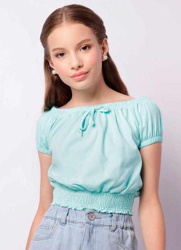Blusa Juvenil Cropped com Lastex Azul