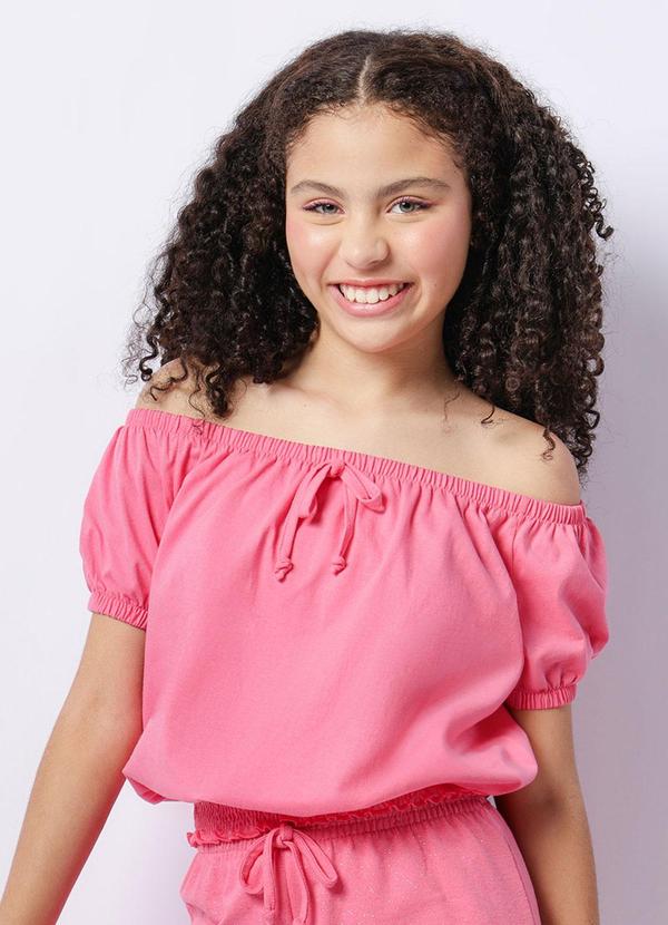 Blusa Juvenil Cropped com Lastex Rosa
