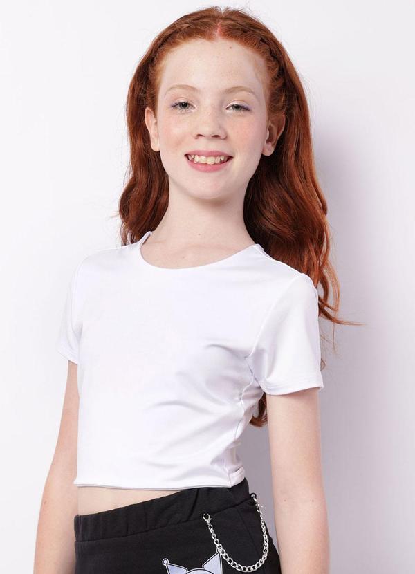 Blusa Juvenil Cropped Suplex Manga Curta Branca