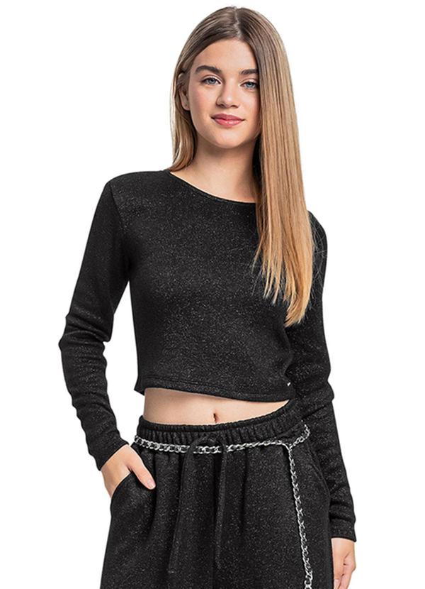 Vista 2 Blusa Juvenil em Malha Lurex Preto Gloss Gloss