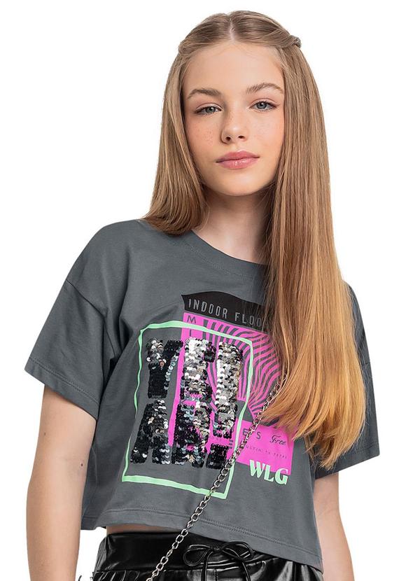 Vista 2 Blusa Juvenil Estampada com Paetê Cinza Gloss Gloss