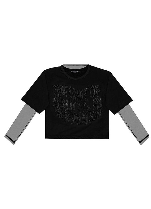 Blusa Juvenil Feminina com Sobreposição Preto