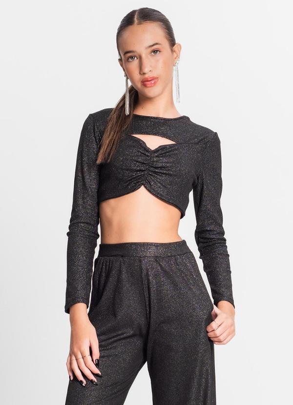 Vista 2 Blusa Juvenil Feminina em Ribana Canelada Preto MINTY MINTY